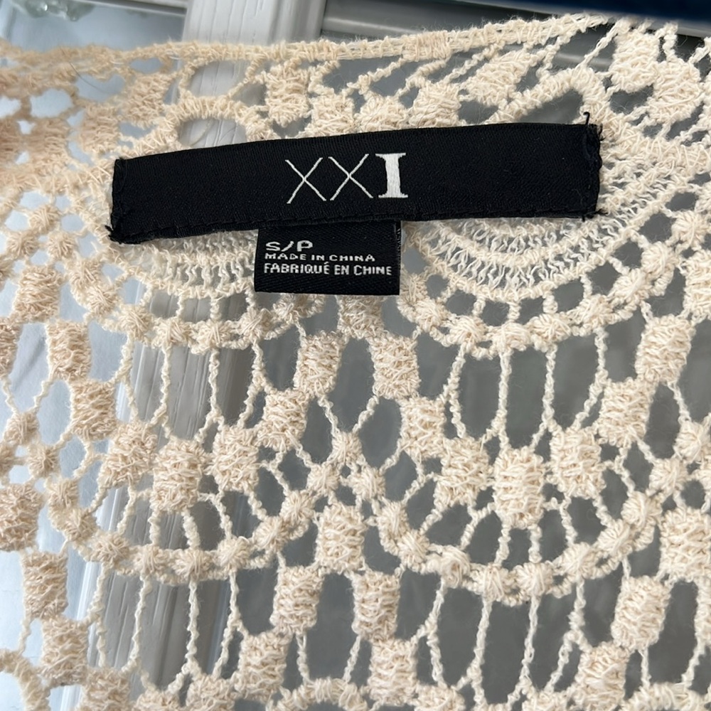 Forever 21 XX1Navy Maxi Sleeveless Lined Crochet Gauzy Viscose/Cotton Boho S EUC - Picture 7 of 8